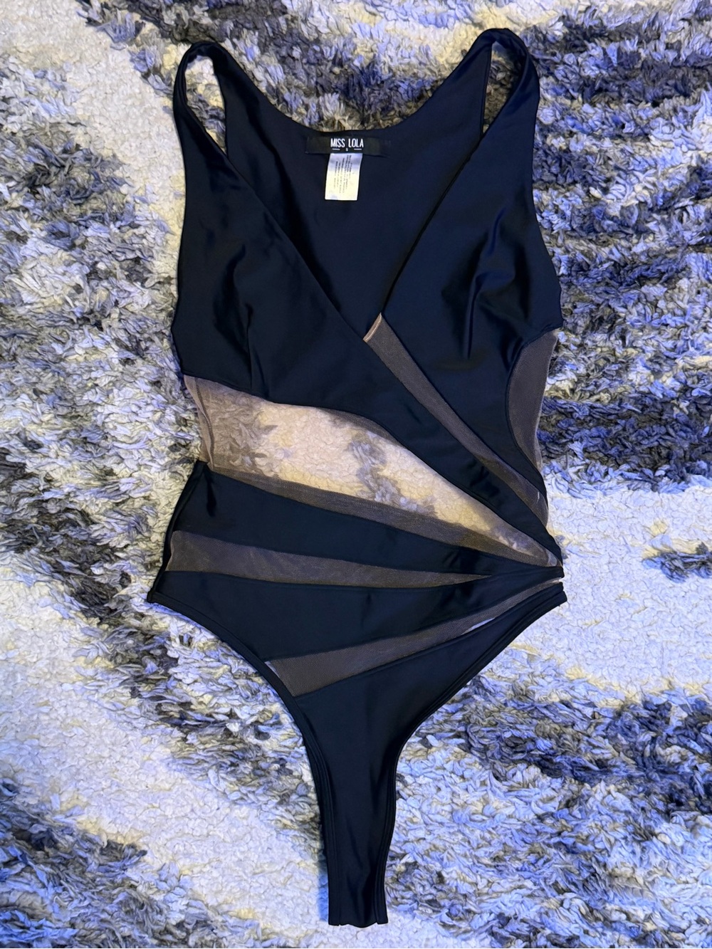 Miss Lola Black One-Piece Mesh Insert Bodysuit